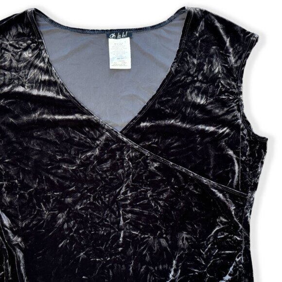 Vintage 90s Y2K Crushed Velvet Wrap Top | Surplice Grey Velvet Blouse Holiday - Picture 2 of 4